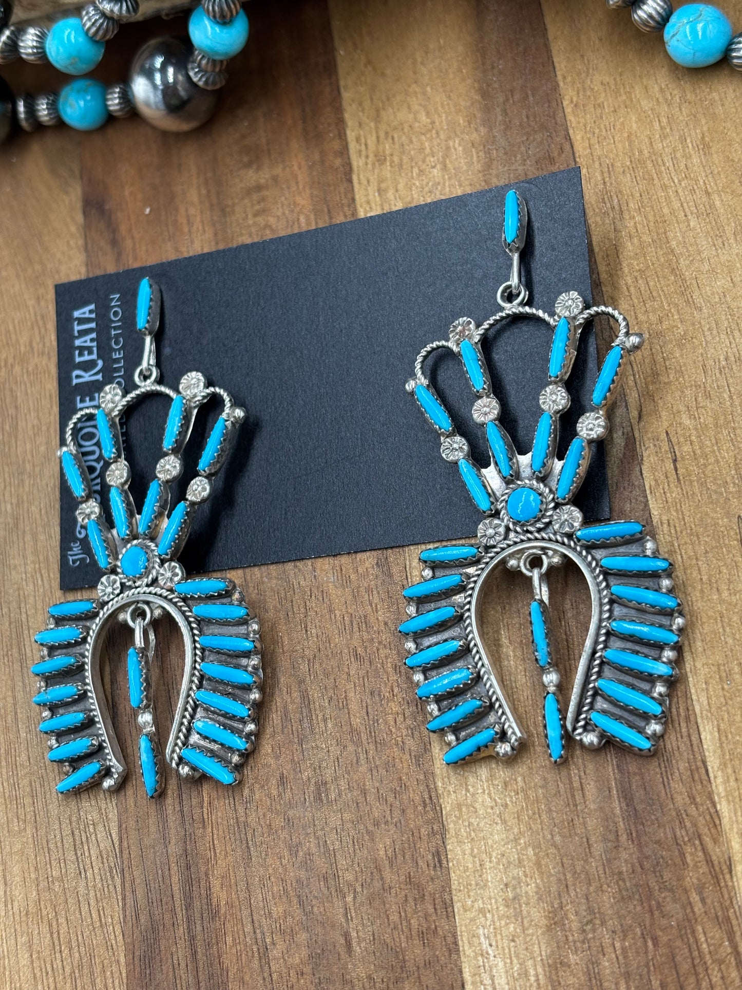 Turquoise Needlepoint Earrings, Zuni