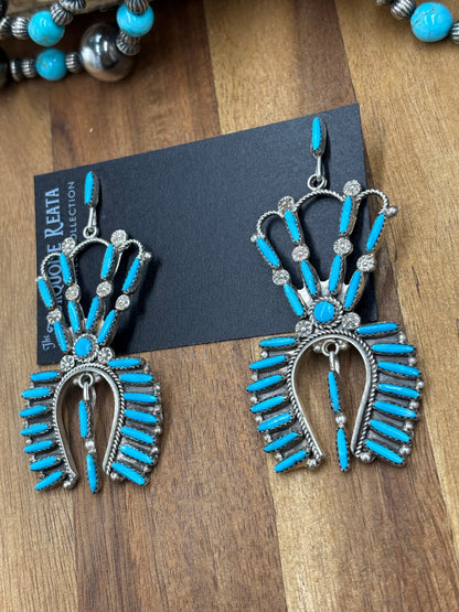 Turquoise Needlepoint Earrings, Zuni