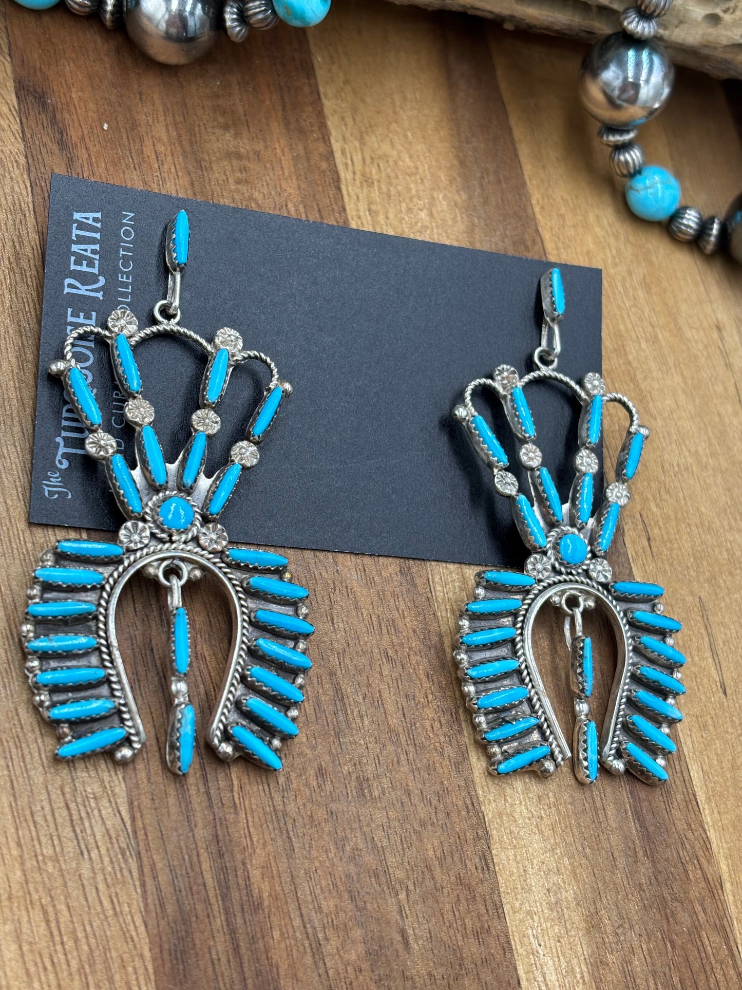 Turquoise Needlepoint Earrings, Zuni