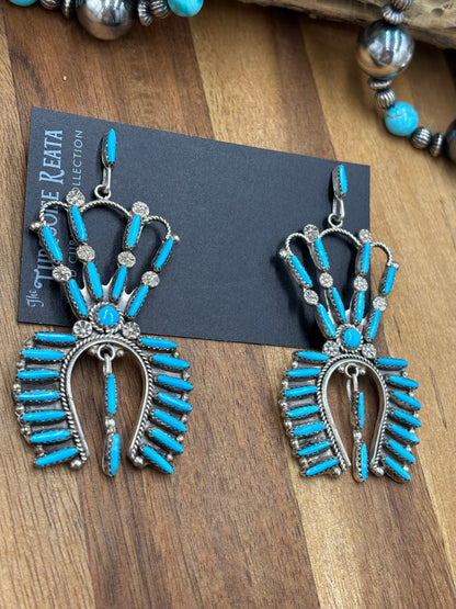 Turquoise Needlepoint Earrings, Zuni