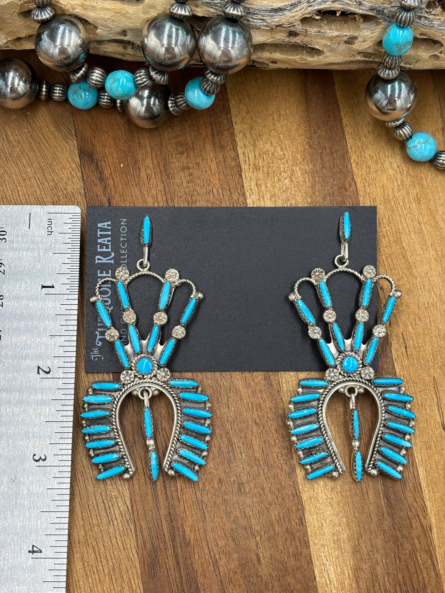 Turquoise Needlepoint Earrings, Zuni