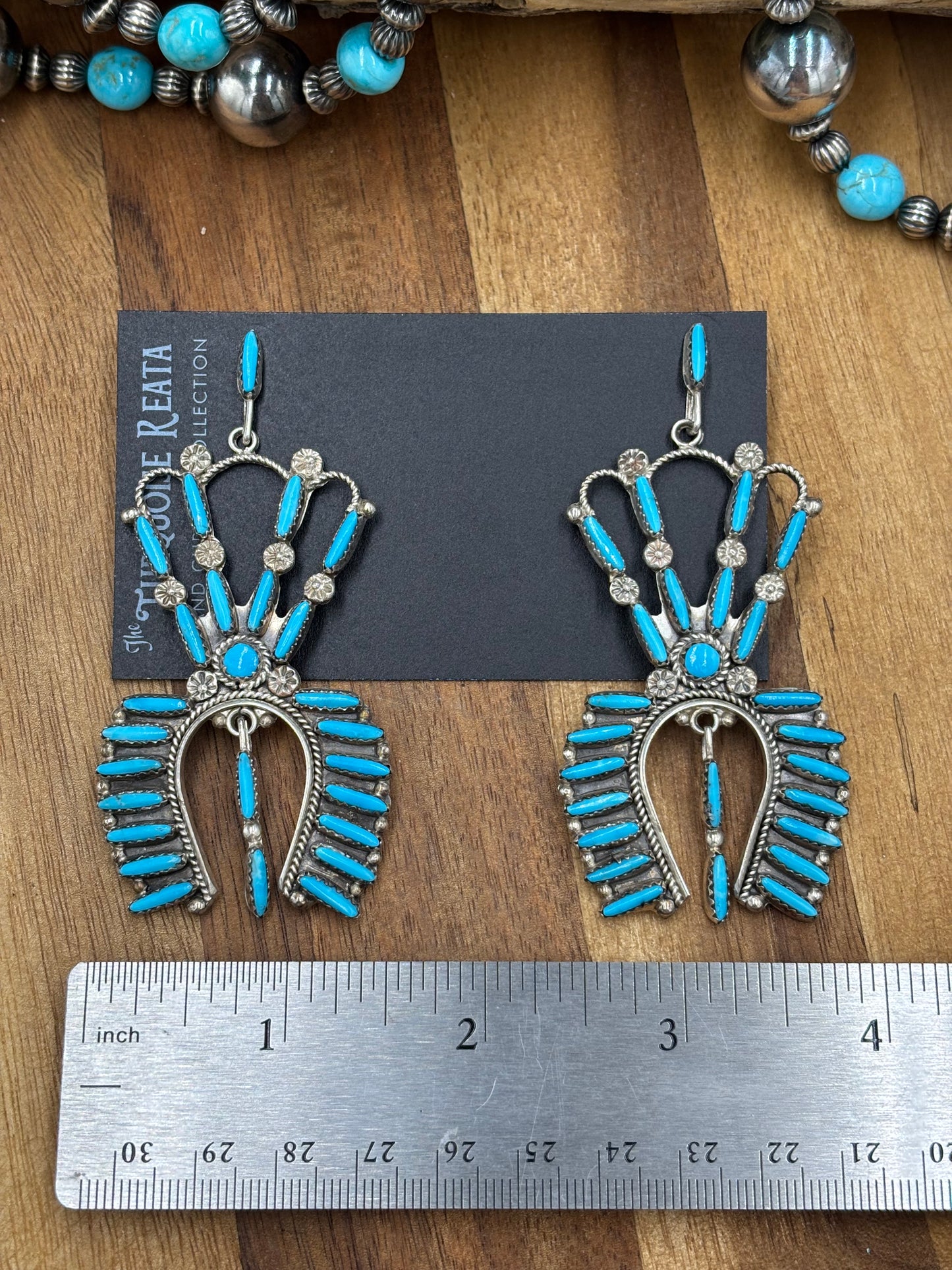 Turquoise Needlepoint Earrings, Zuni