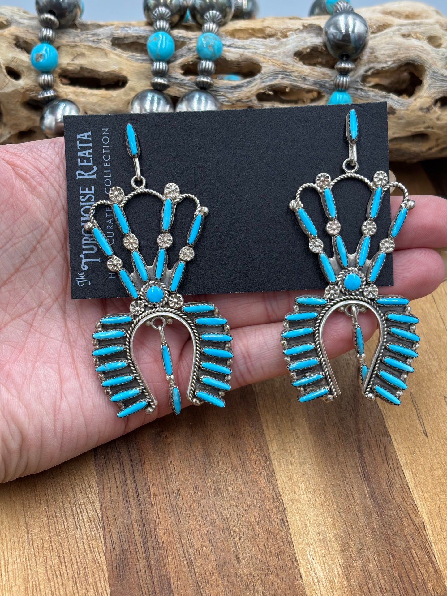 Turquoise Needlepoint Earrings, Zuni