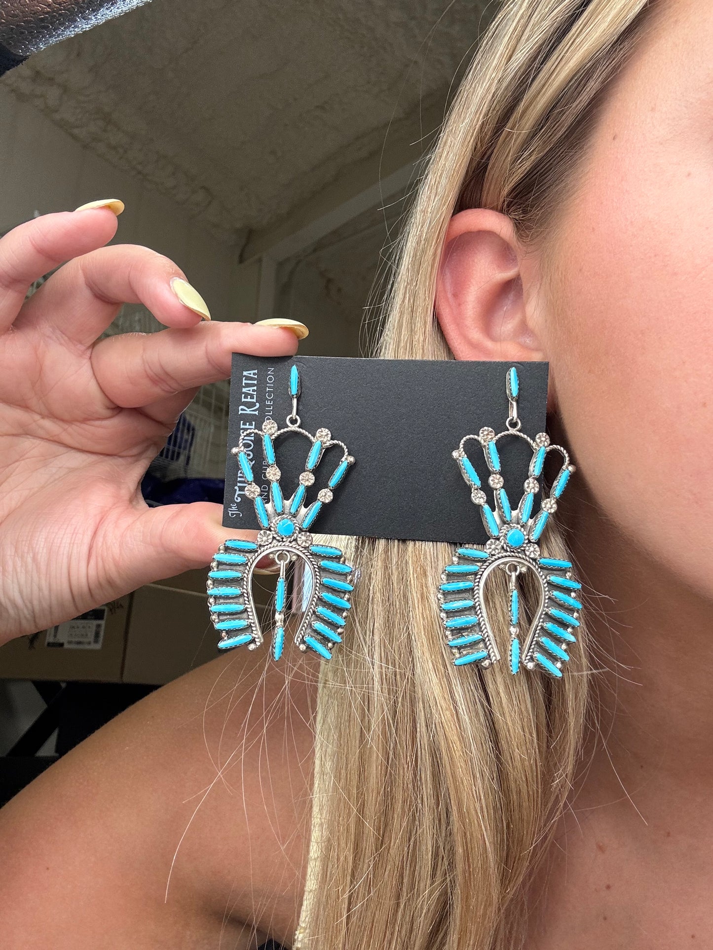 Turquoise Needlepoint Earrings, Zuni