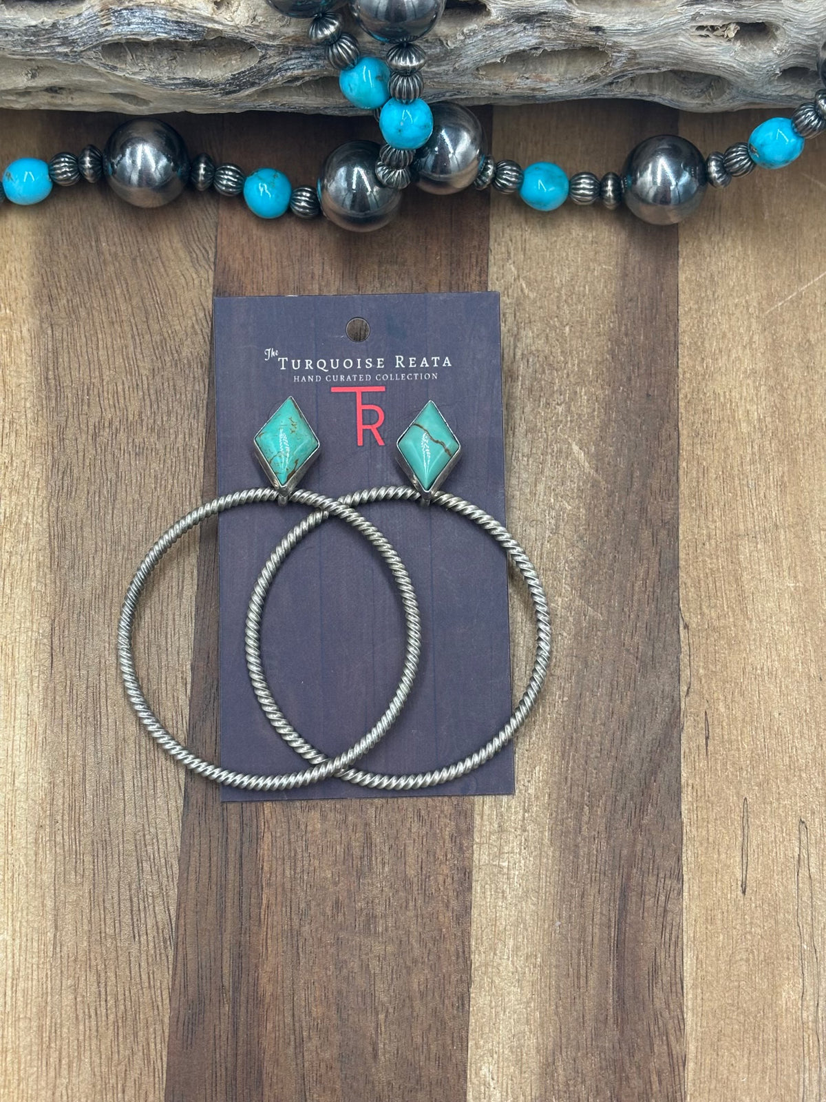 Turquoise #1022-18 Hoop Earrings by Y Belone, Navajo