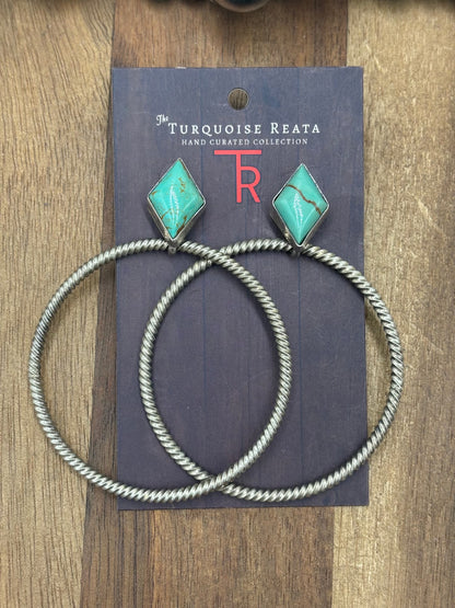 Turquoise #1022-18 Hoop Earrings by Y Belone, Navajo