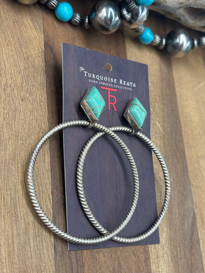 Turquoise #1022-18 Hoop Earrings by Y Belone, Navajo