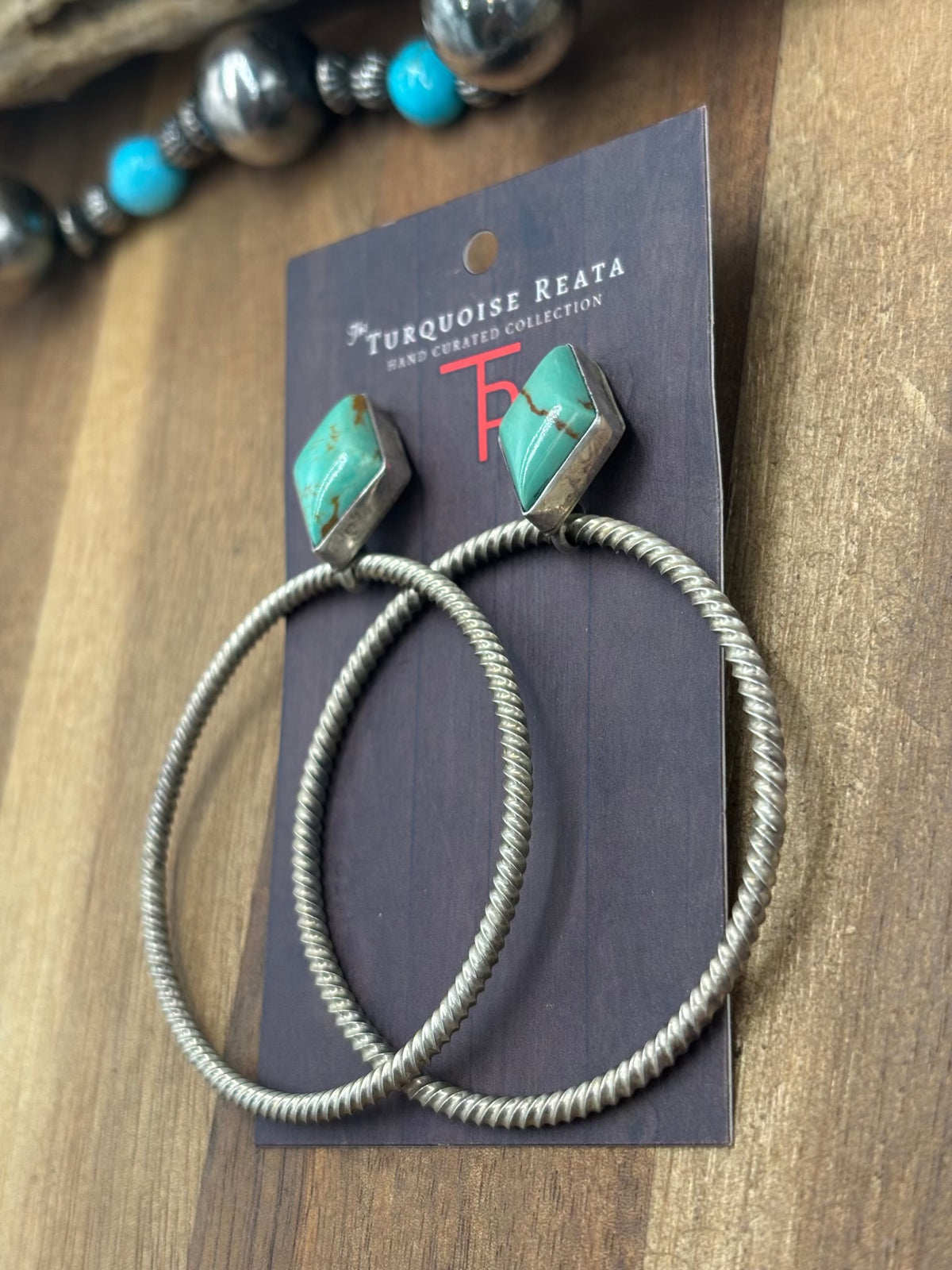 Turquoise #1022-18 Hoop Earrings by Y Belone, Navajo