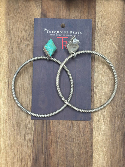 Turquoise #1022-18 Hoop Earrings by Y Belone, Navajo