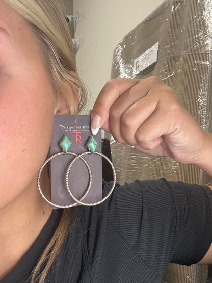 Turquoise #1022-18 Hoop Earrings by Y Belone, Navajo