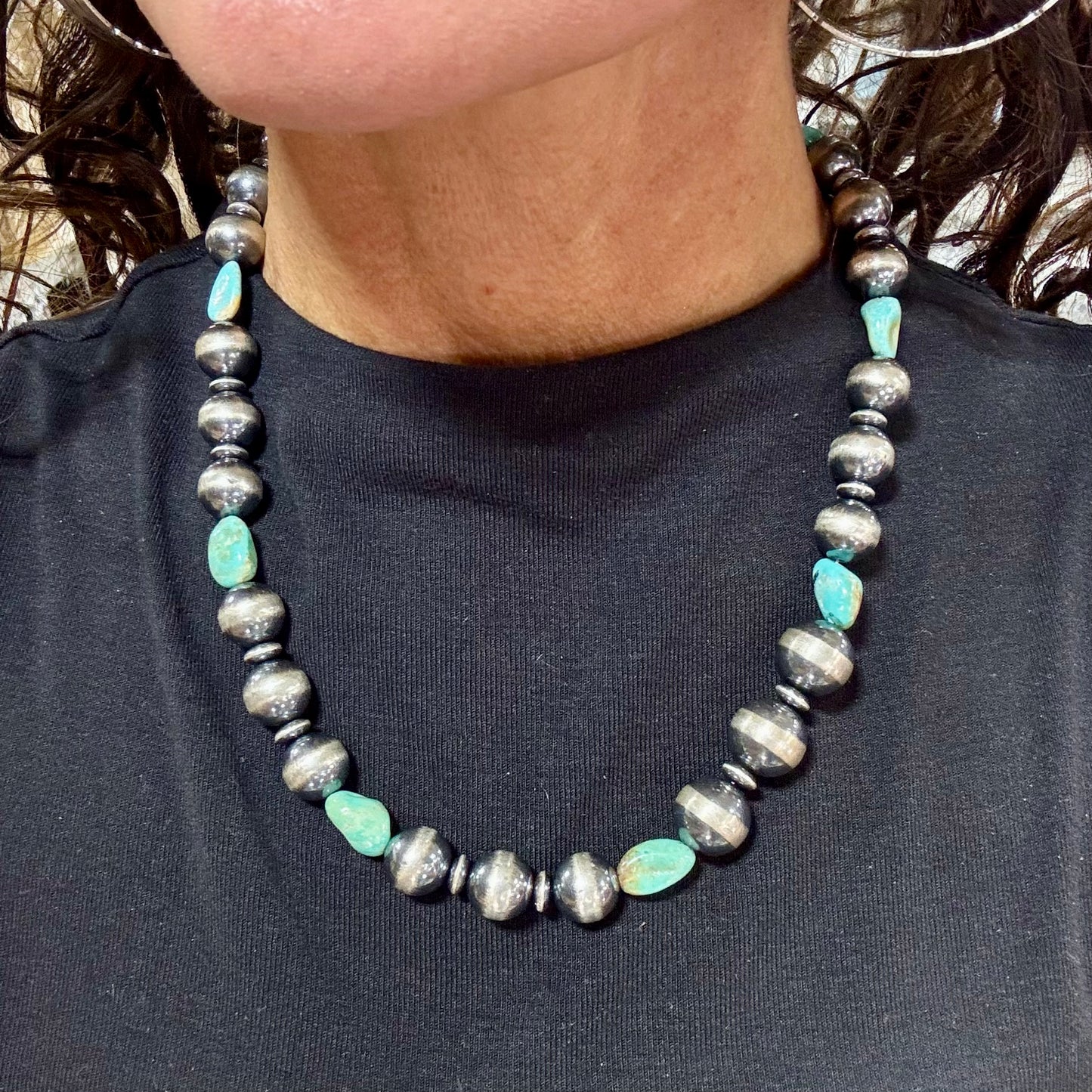18" Red River Turquoise and Pearl Necklace