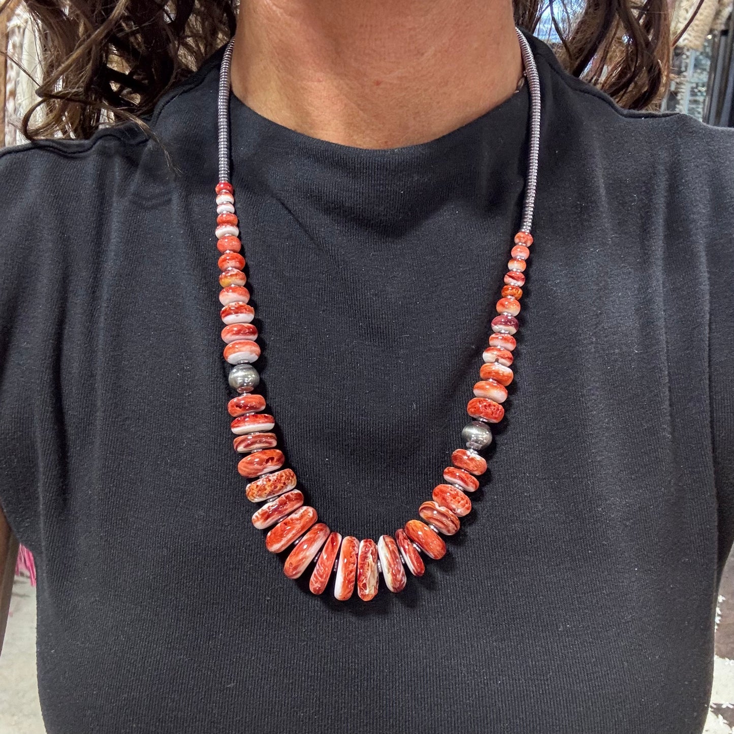 22" Red Spiny Oyster Necklace