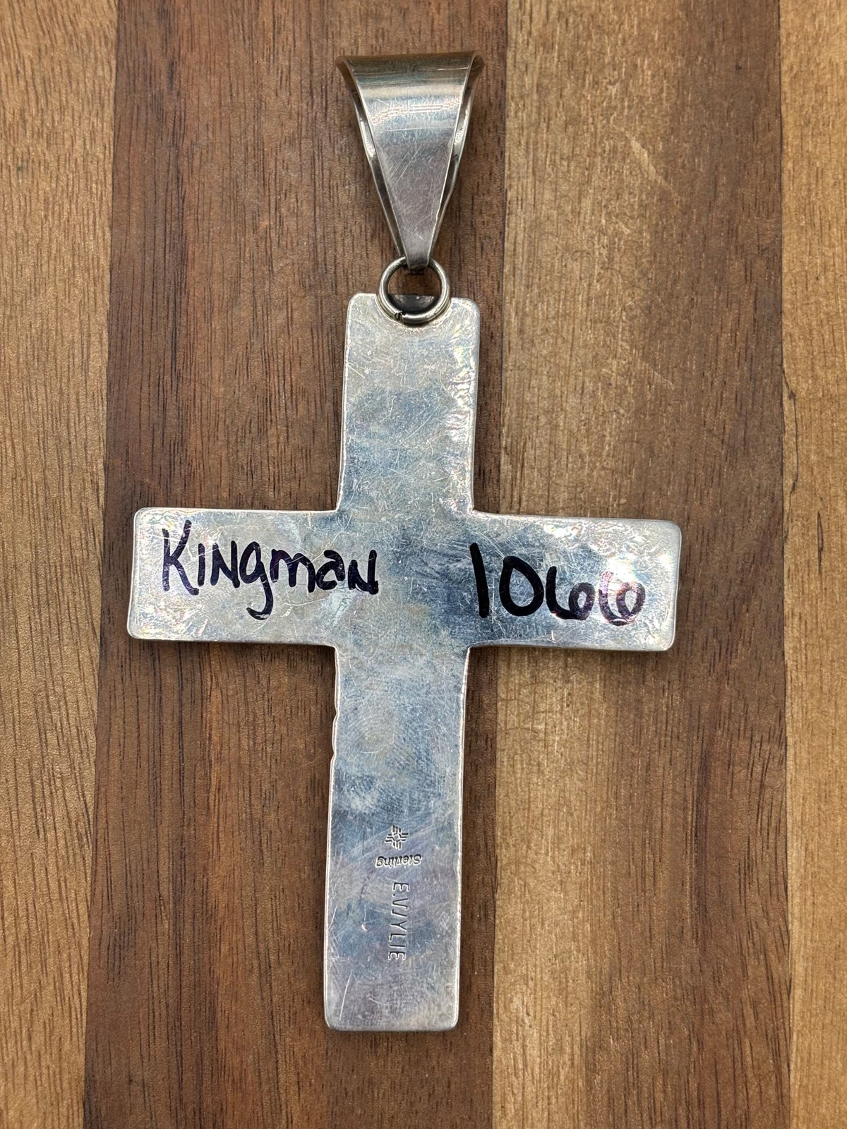 Kingman Turquoise #1022-27 Cross Pendant by E Vjylie, Navajo