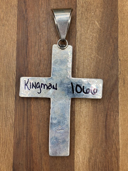 Kingman Turquoise #1022-27 Cross Pendant by E Vjylie, Navajo