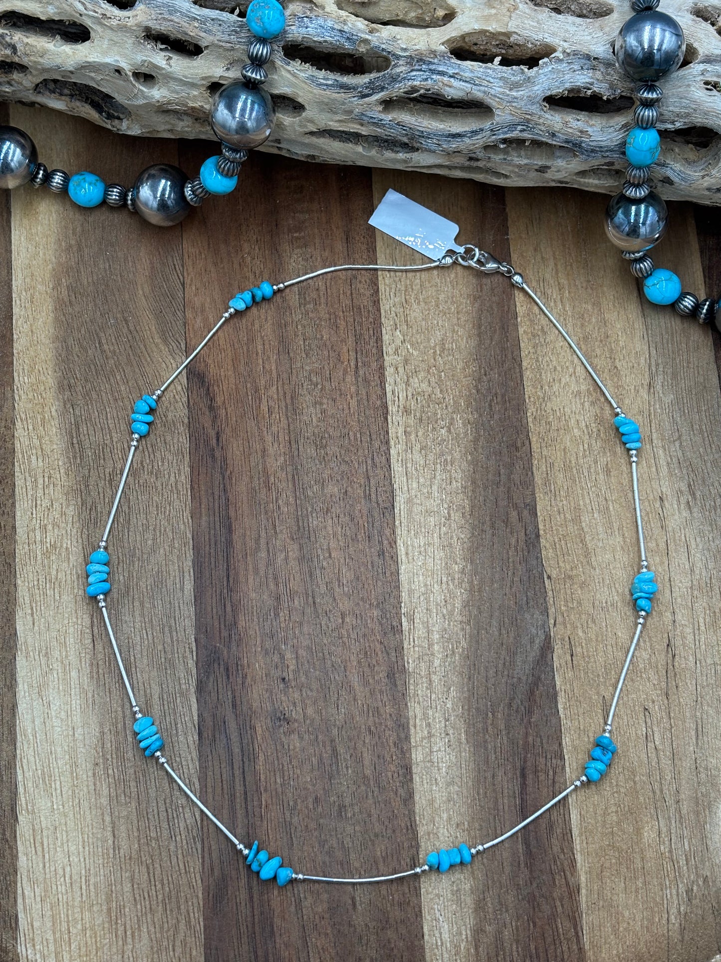 18" Liquid Silver & Turquoise Nugget Necklace