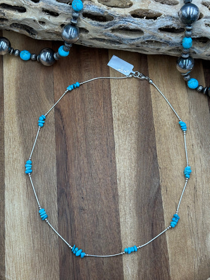 18" Liquid Silver & Turquoise Nugget Necklace