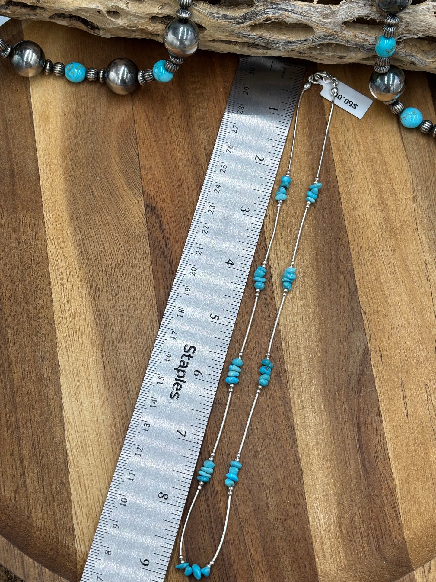 18" Liquid Silver & Turquoise Nugget Necklace