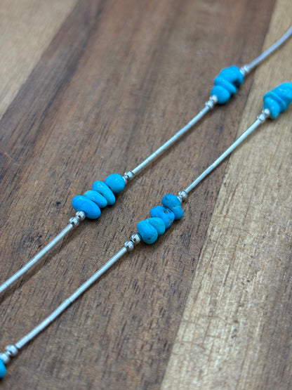 18" Liquid Silver & Turquoise Nugget Necklace