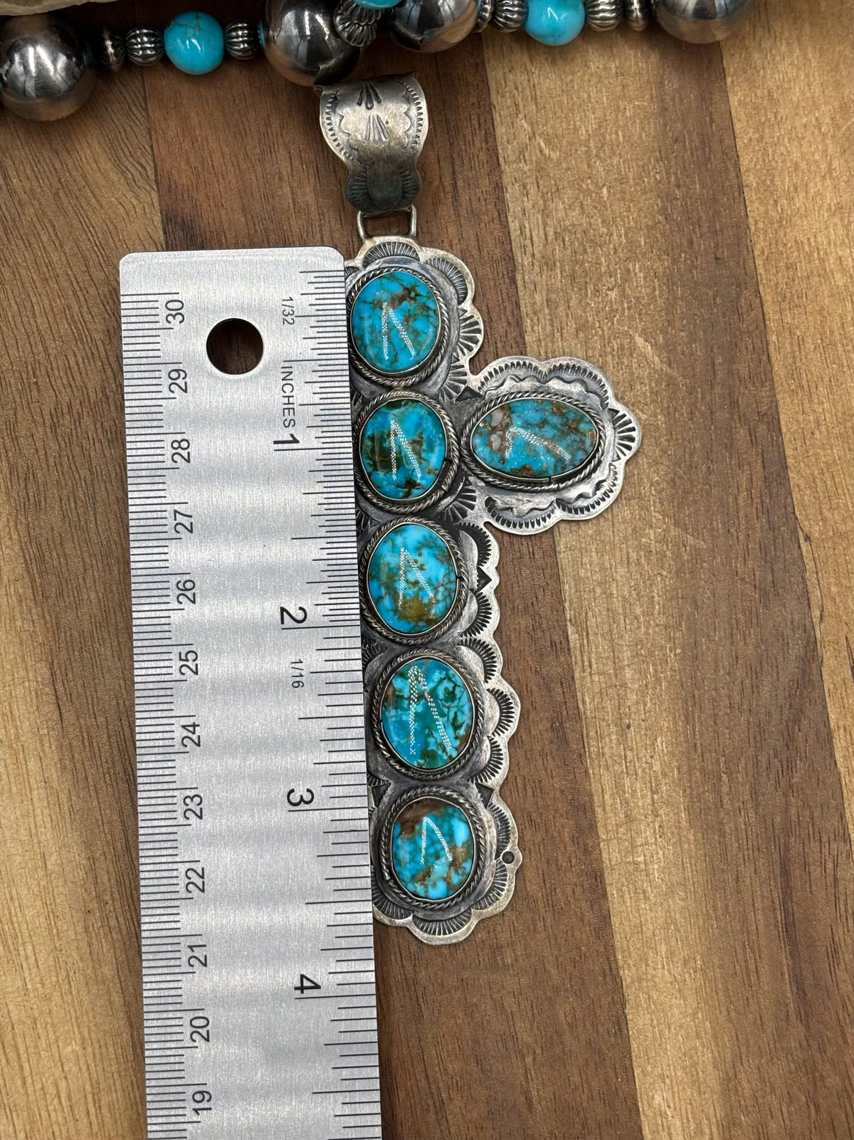 Polychrome Webbed Kingman #1022-26 Turquoise Cross Pendant by Sheila Tso, Navajo