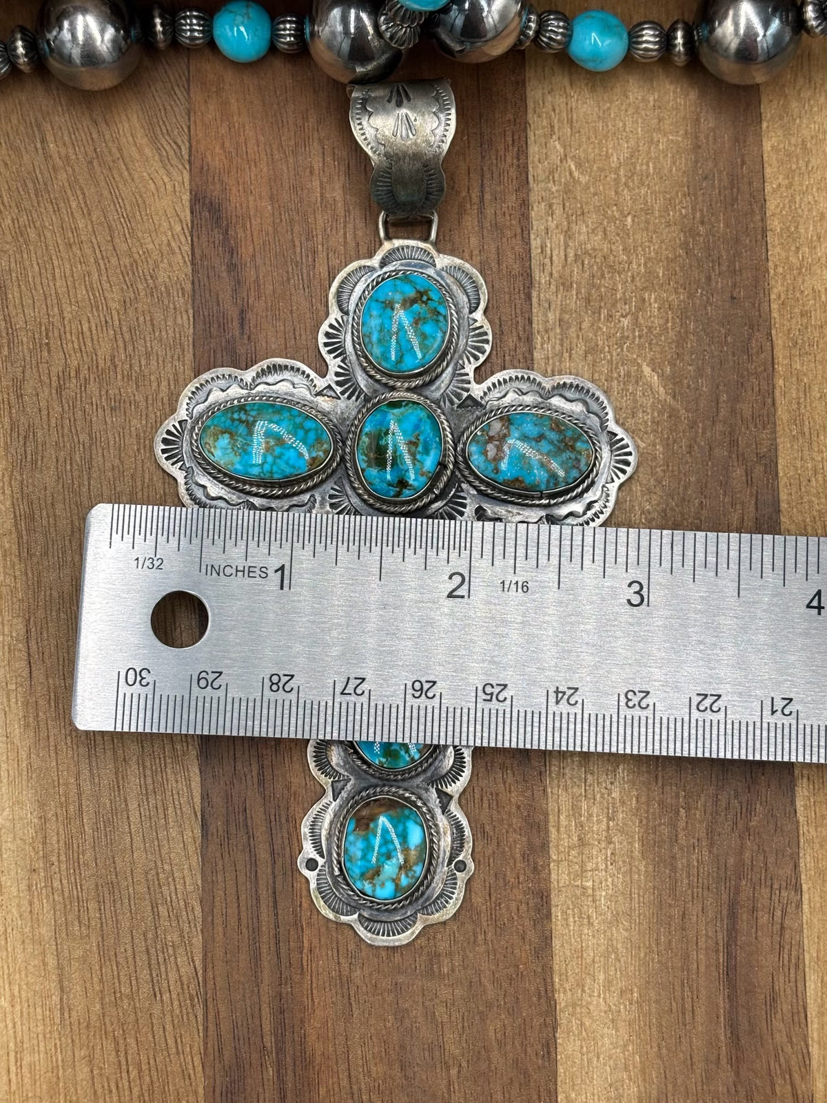 Polychrome Webbed Kingman #1022-26 Turquoise Cross Pendant by Sheila Tso, Navajo