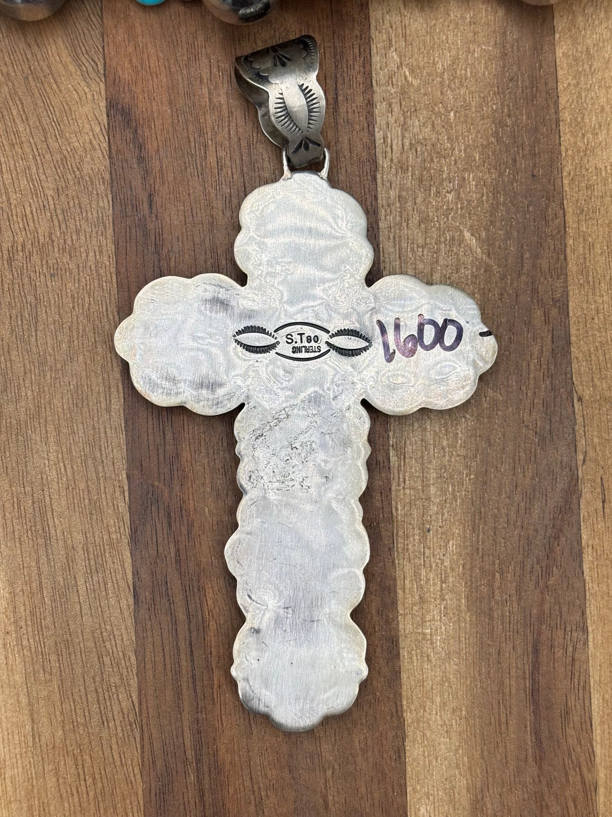 Polychrome Webbed Kingman #1022-26 Turquoise Cross Pendant by Sheila Tso, Navajo