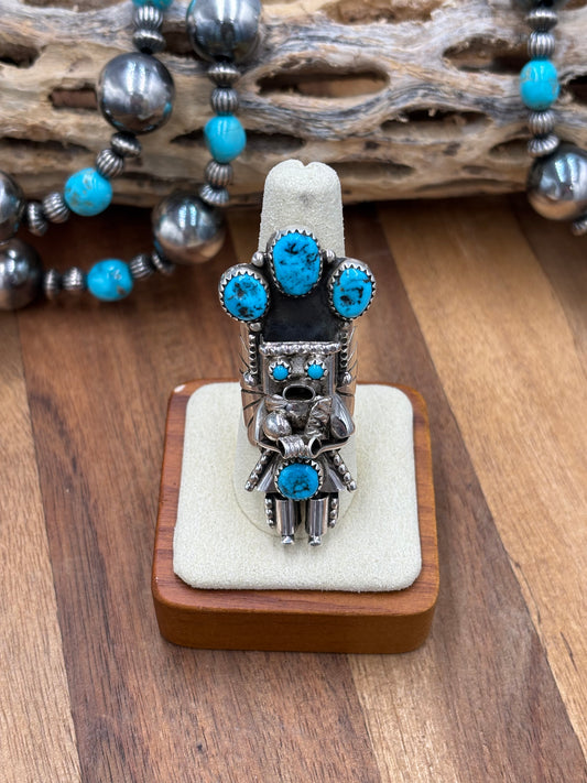 Morning Singer Kachina Ring #1 Sz 8.5 by Doris Smallcanyon, Navajo