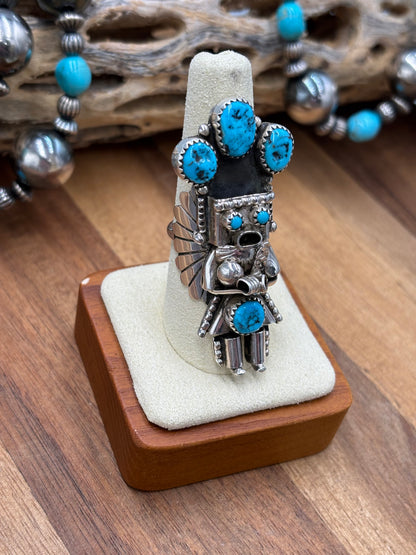 Morning Singer Kachina Ring #1 Sz 8.5 by Doris Smallcanyon, Navajo