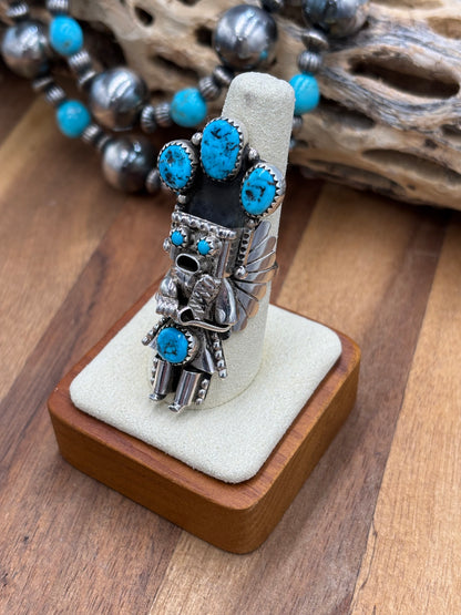 Morning Singer Kachina Ring #1 Sz 8.5 by Doris Smallcanyon, Navajo