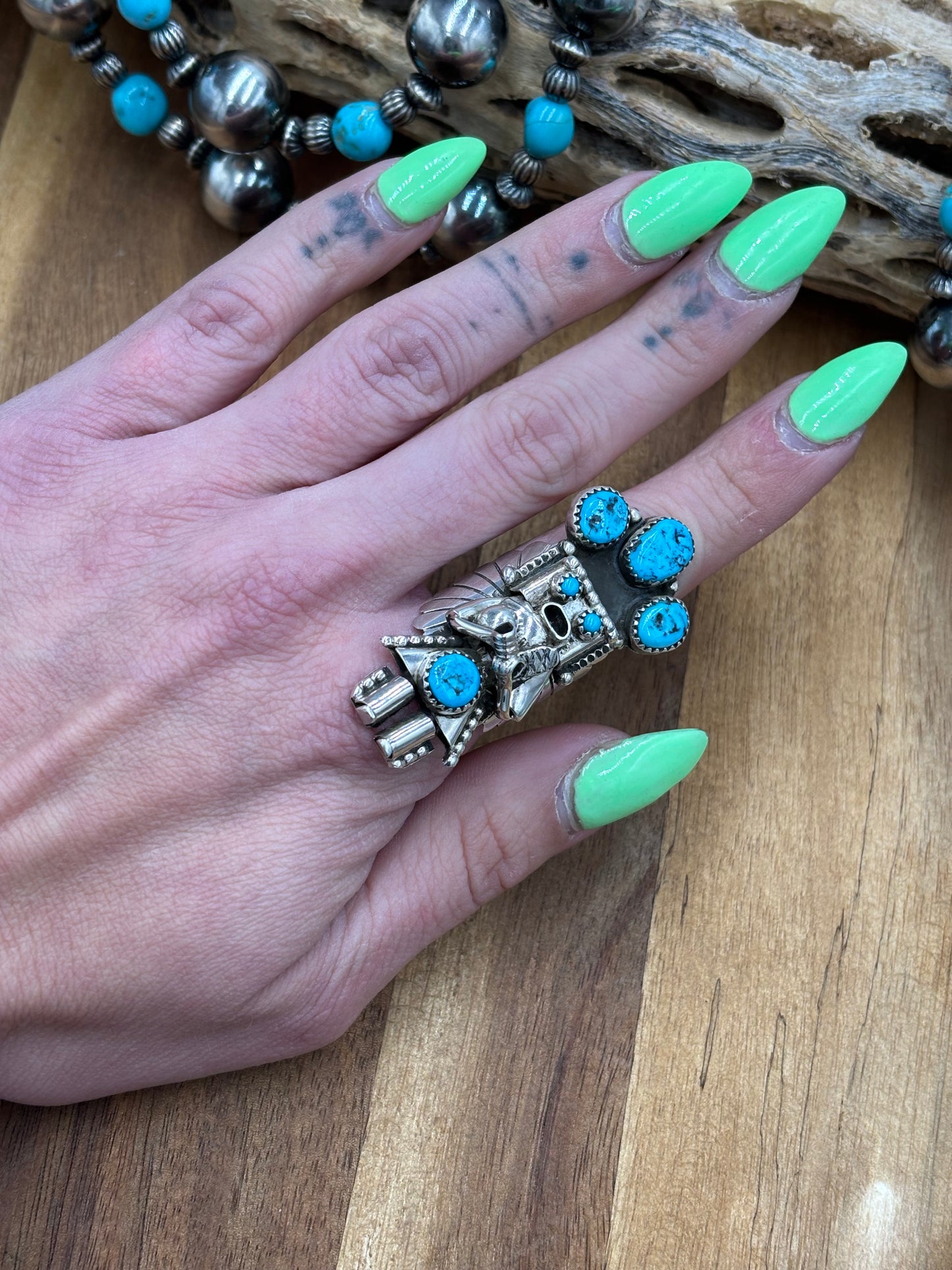 Morning Singer Kachina Ring #1 Sz 8.5 by Doris Smallcanyon, Navajo