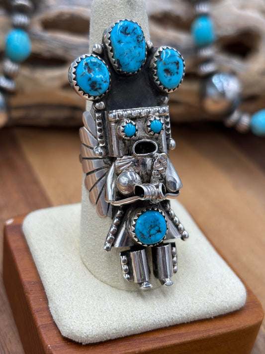 Morning Singer Kachina Ring #1 Sz 8.5 by Doris Smallcanyon, Navajo