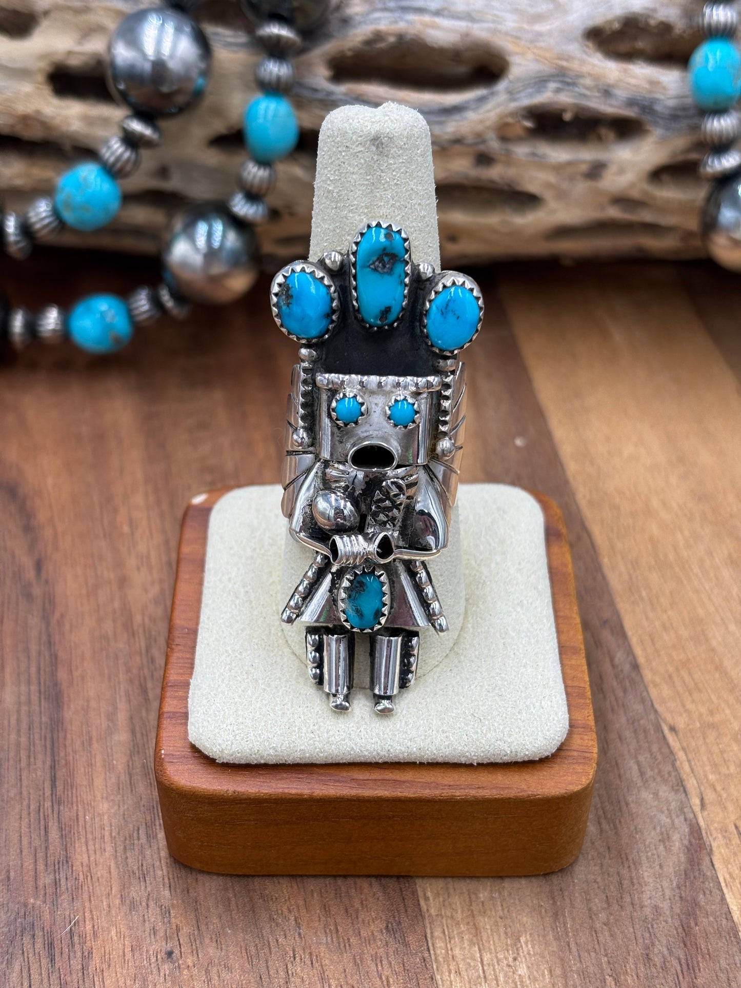 Morning Singer Kachina Ring #2 Sz 8.75 by Doris Smallcanyon, Navajo
