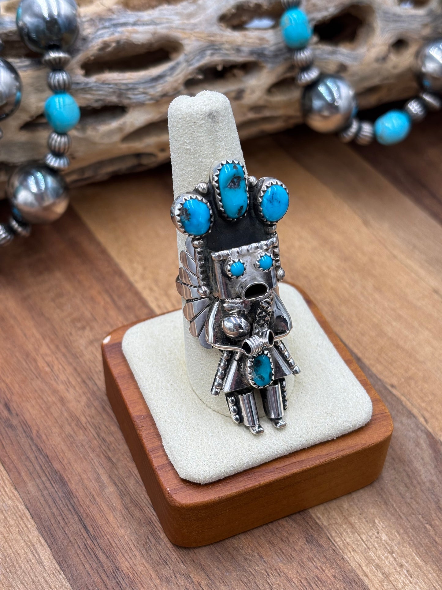 Morning Singer Kachina Ring #2 Sz 8.75 by Doris Smallcanyon, Navajo