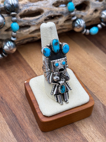Morning Singer Kachina Ring #2 Sz 8.75 by Doris Smallcanyon, Navajo