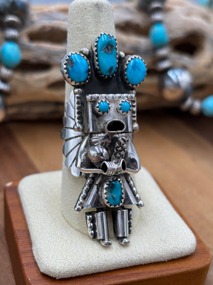 Morning Singer Kachina Ring #2 Sz 8.75 by Doris Smallcanyon, Navajo