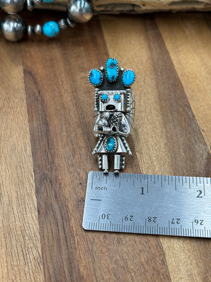 Morning Singer Kachina Ring #2 Sz 8.75 by Doris Smallcanyon, Navajo