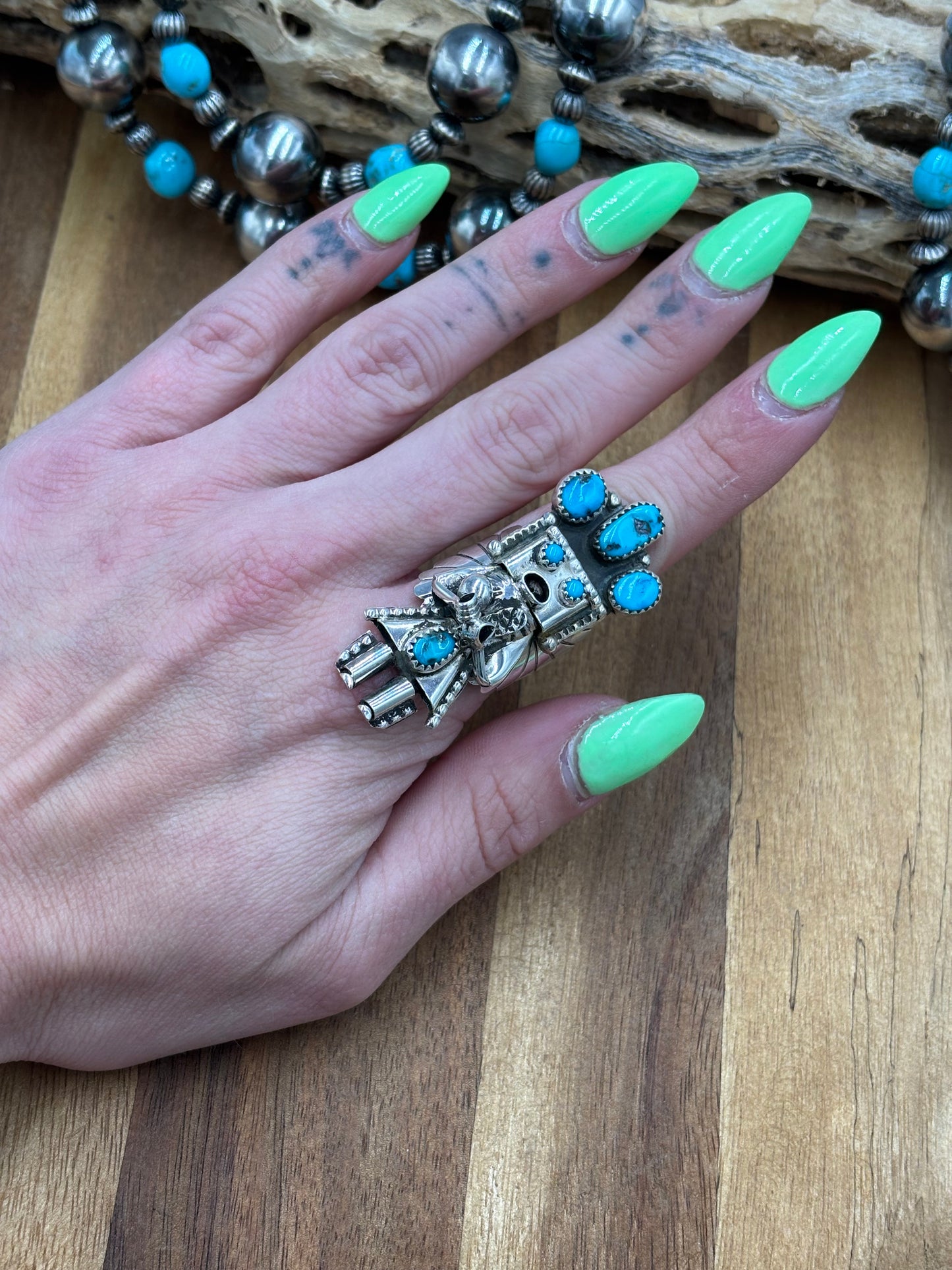 Morning Singer Kachina Ring #2 Sz 8.75 by Doris Smallcanyon, Navajo