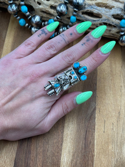 Morning Singer Kachina Ring #2 Sz 8.75 by Doris Smallcanyon, Navajo