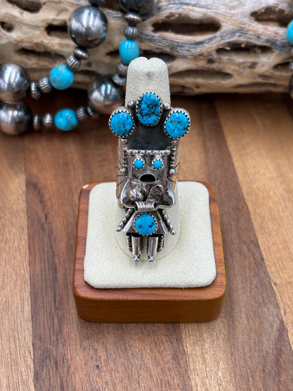 Morning Singer Kachina Ring #3 Sz 8 by Doris Smallcanyon, Navajo