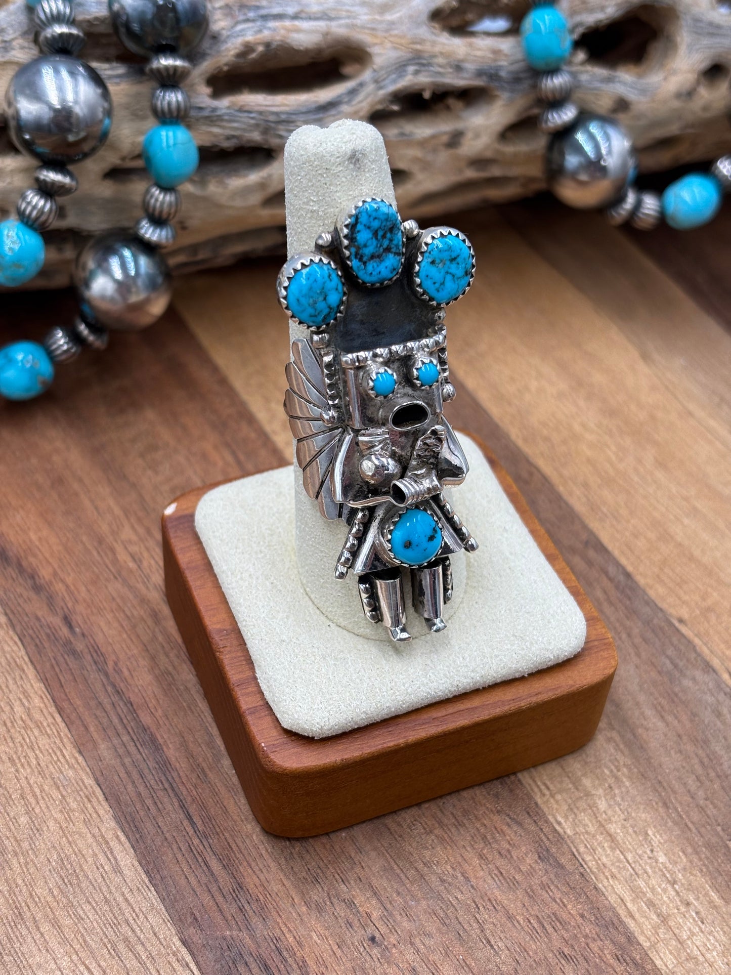 Morning Singer Kachina Ring #3 Sz 8 by Doris Smallcanyon, Navajo