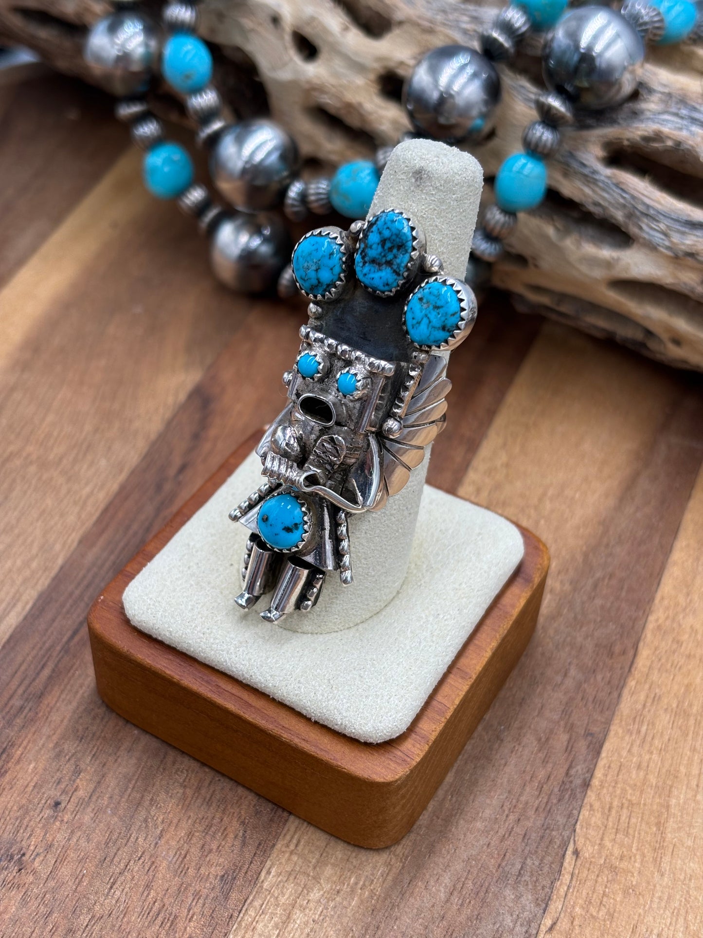 Morning Singer Kachina Ring #3 Sz 8 by Doris Smallcanyon, Navajo