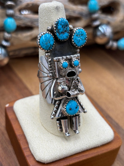 Morning Singer Kachina Ring #3 Sz 8 by Doris Smallcanyon, Navajo