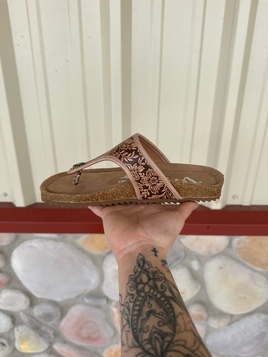 The Western Bloom – Tooled Leather Slide Sandal