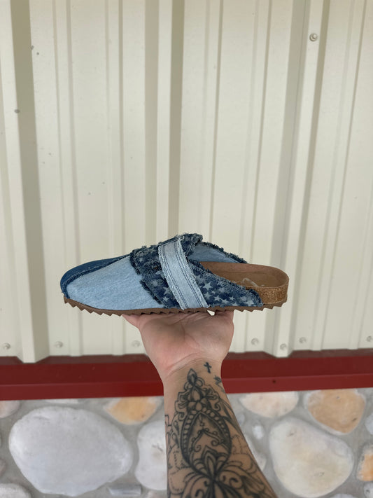 The Daisy – Denim Patchwork Slide
