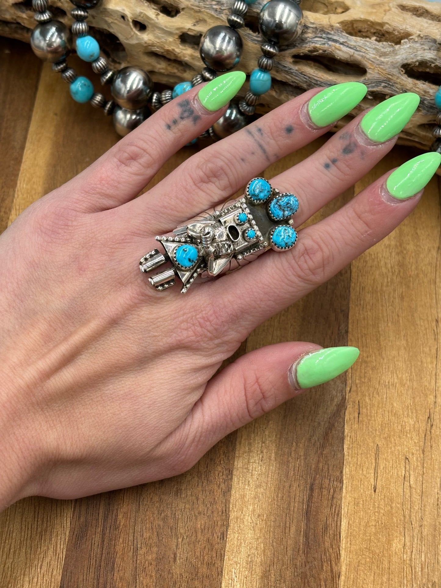 Morning Singer Kachina Ring #3 Sz 8 by Doris Smallcanyon, Navajo