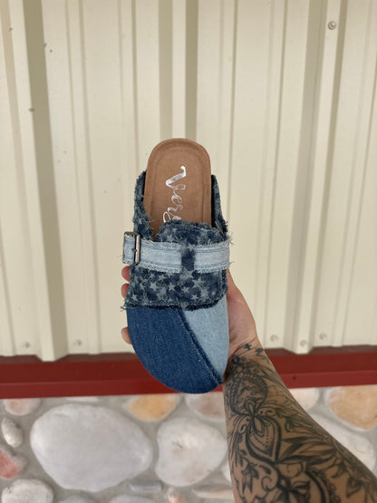 The Daisy – Denim Patchwork Slide