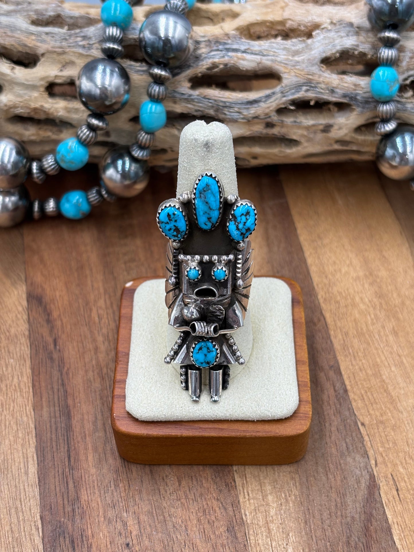 Morning Singer Kachina Ring #4 Sz 10 by Doris Smallcanyon, Navajo