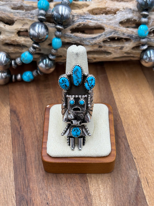 Morning Singer Kachina Ring #4 Sz 10 by Doris Smallcanyon, Navajo