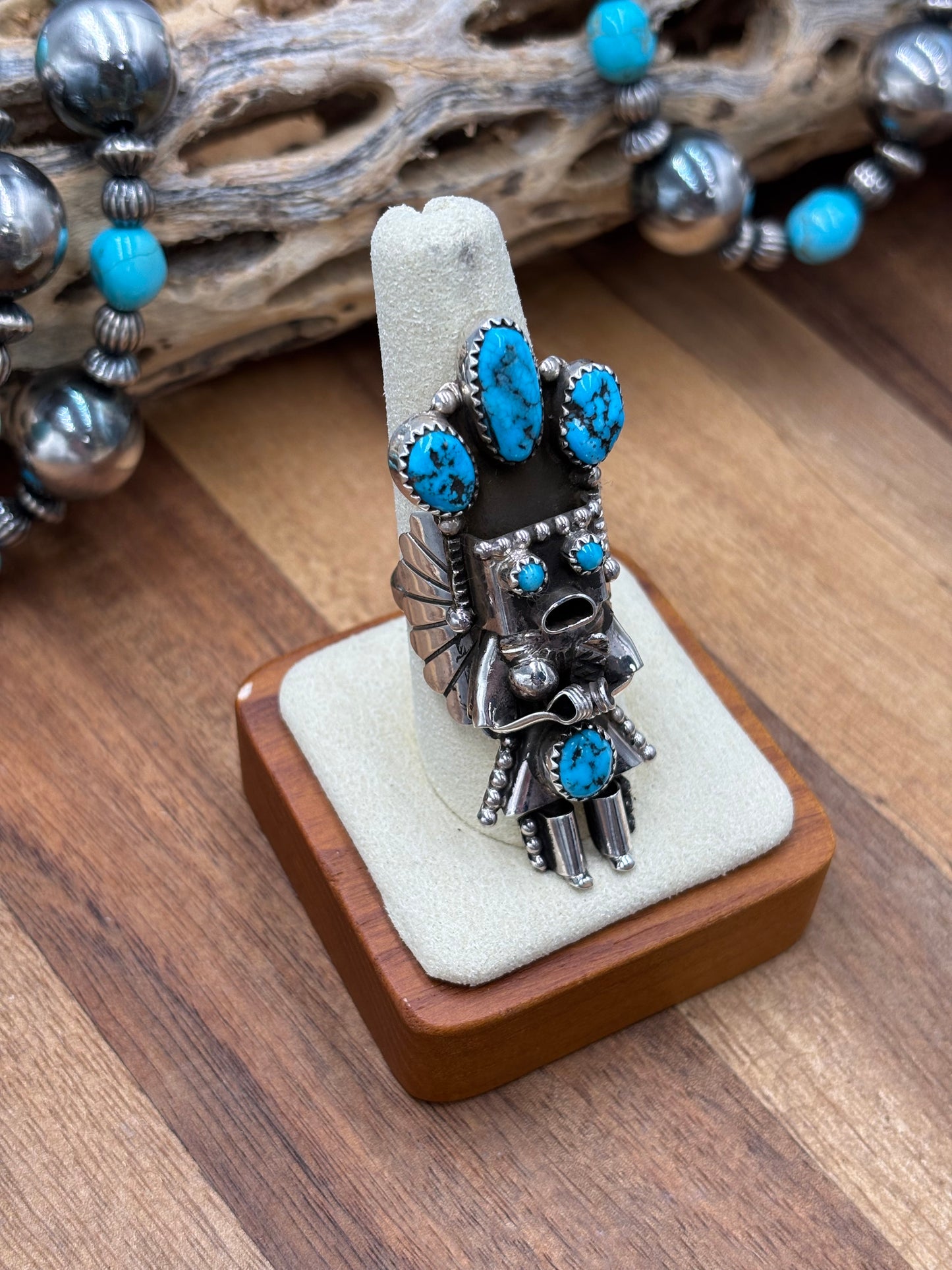 Morning Singer Kachina Ring #4 Sz 10 by Doris Smallcanyon, Navajo