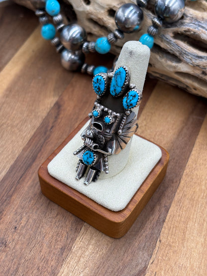 Morning Singer Kachina Ring #4 Sz 10 by Doris Smallcanyon, Navajo