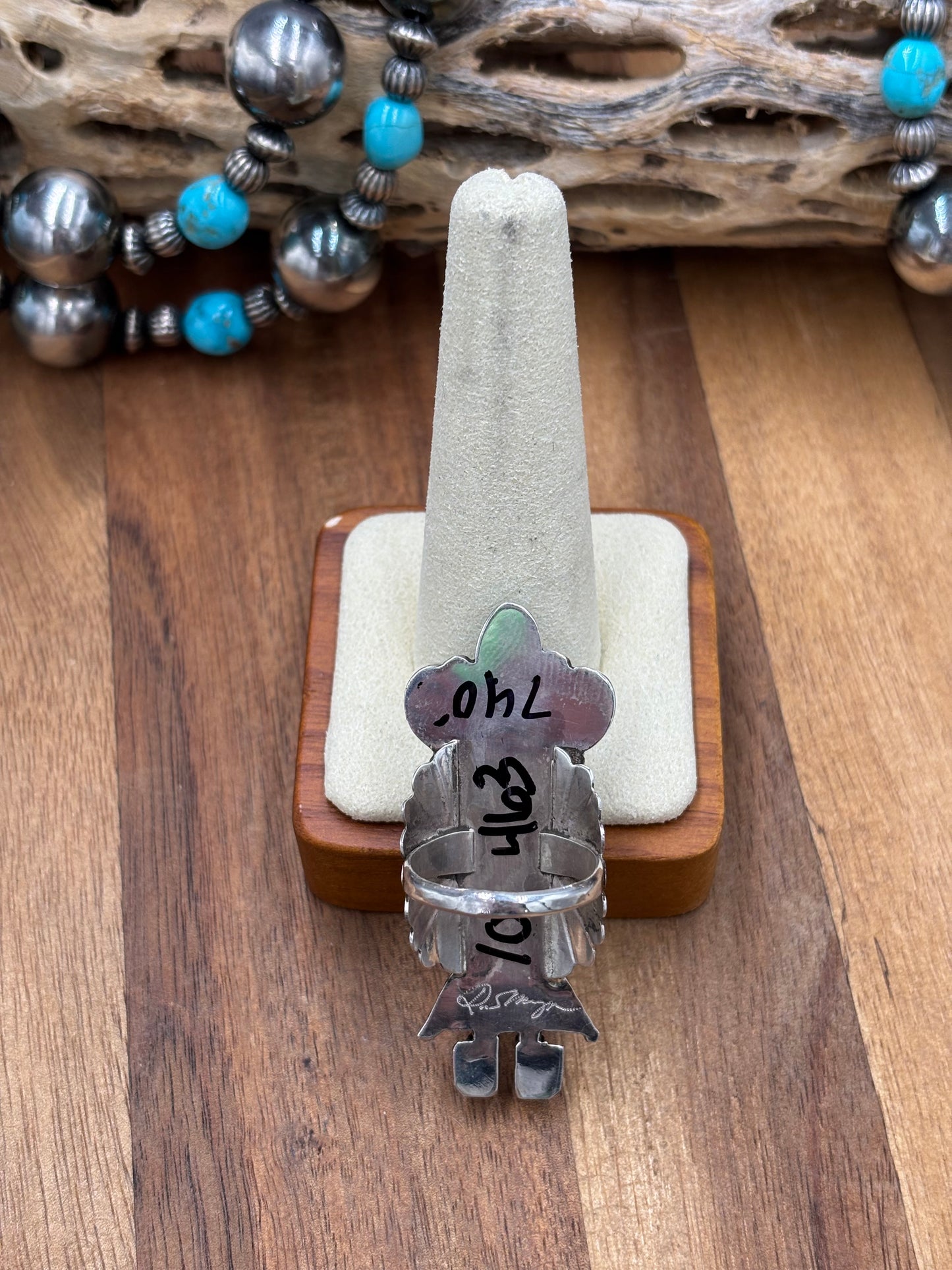 Morning Singer Kachina Ring #4 Sz 10 by Doris Smallcanyon, Navajo